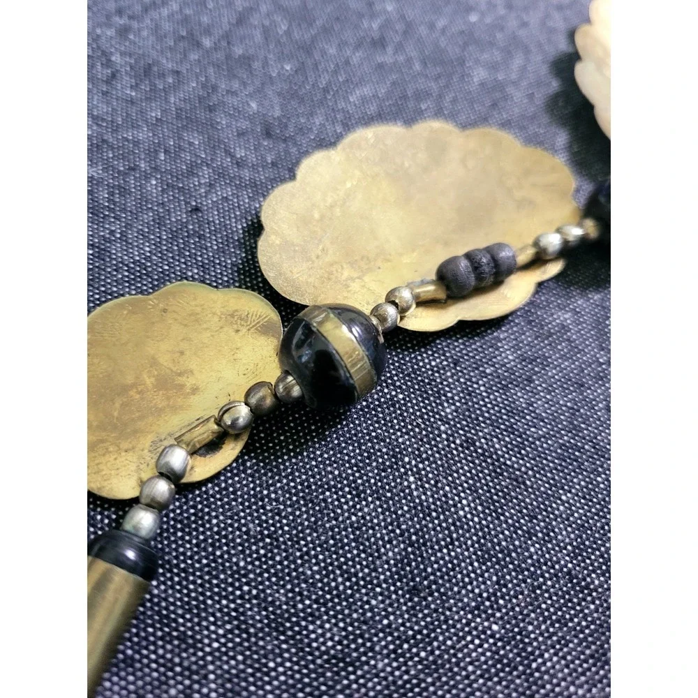 Vintage 60s 70s Brass Mixed Metal Beaded Necklace Funky‎ Large Boho Hippy